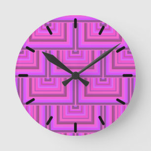 Pink stripes square scales pattern round clock