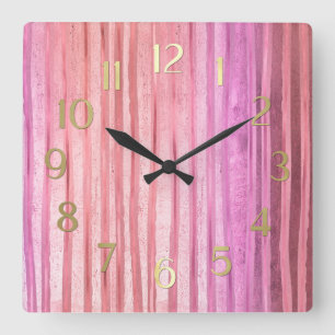 Pink Stripes Square Wall Clock