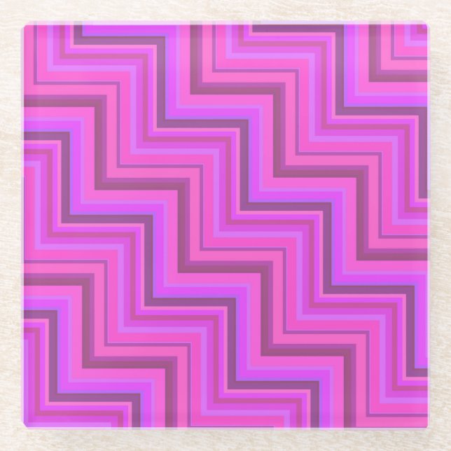 Pink stripes stairs pattern glass coaster (Front)