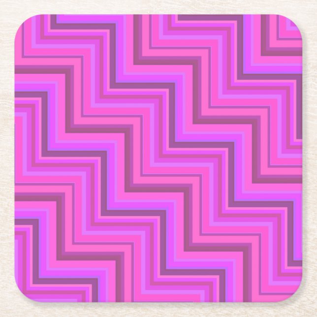 Pink stripes stairs pattern square paper coaster (Front)