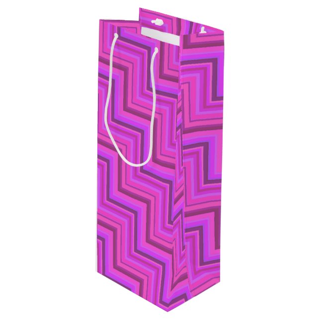Pink stripes stairs pattern wine gift bag (Front Angled)