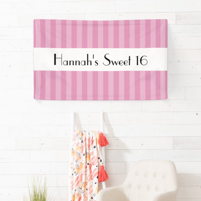 Pink Stripes, Striped Pattern, Lines, Sweet 16 Banner (Insitu)