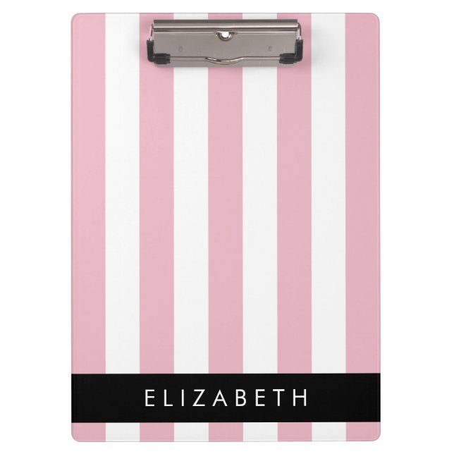 Pink Stripes, Striped Pattern, Lines, Your Name Clipboard (Front)