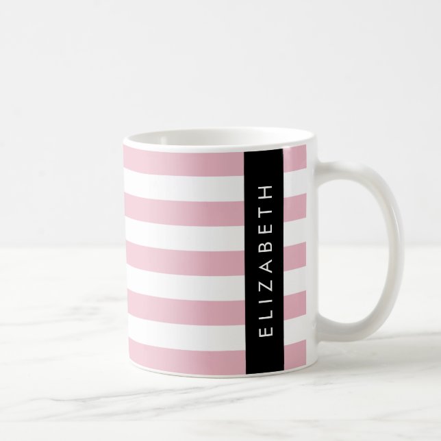 Pink Stripes, Striped Pattern, Lines, Your Name Coffee Mug (Right)