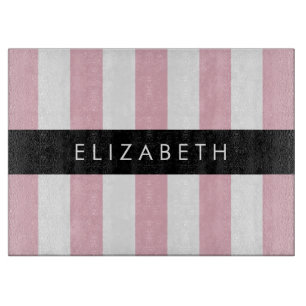 Pink Stripes, Striped Pattern, Lines, Your Name Cutting Board