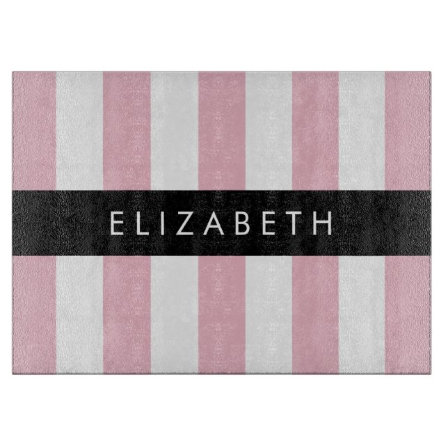 Pink Stripes, Striped Pattern, Lines, Your Name Cutting Board (Front)