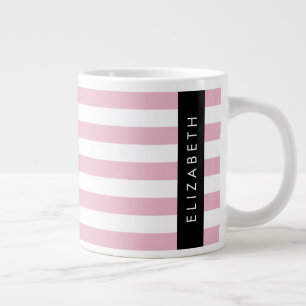 Pink Stripes, Striped Pattern, Lines, Your Name Large Coffee Mug