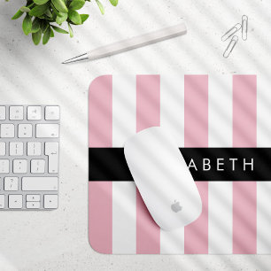 Pink Stripes, Striped Pattern, Lines, Your Name Mouse Pad