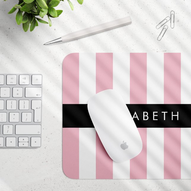 Pink Stripes, Striped Pattern, Lines, Your Name Mouse Pad (Creator Uploaded)