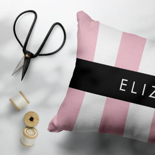 Pink Stripes, Striped Pattern, Lines, Your Name Pillowcase