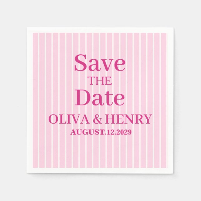 PINK STRIPES STYLISH SIMPLE SCRIPT SAVE THE DATE  NAPKIN (Front)