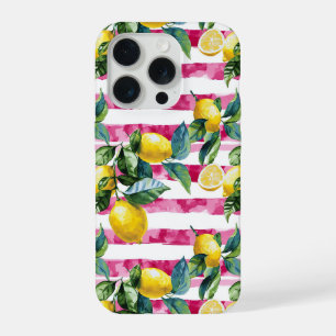 Pink Stripes Summer Lemon Pattern iPhone Case