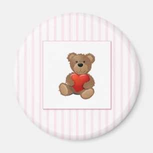 Pink Stripes - Teddy Bear with Valentines Heart Magnet