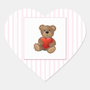 Pink Stripes - Teddy Bear with Valentines Heart Sticker