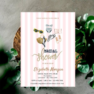 Pink Stripes Tropical Beach Bridal Shower Invitation