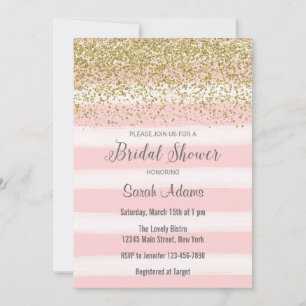 Pink Stripes Watercolor Bridal Shower Invitation