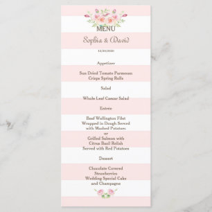 Pink Stripes Watercolor Flowers Wedding Menu