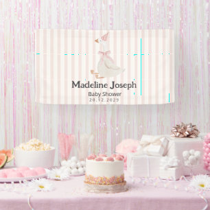 Pink Stripes Watercolor Goose Girl Baby Shower Banner