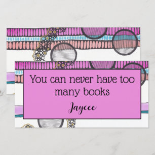 Pink stripes watercolour doodle book mark thank you card