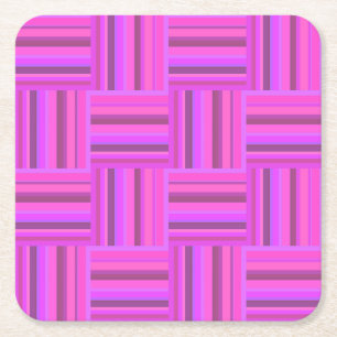 Pink stripes weave pattern square paper coaster
