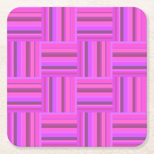 Pink stripes weave pattern square paper coaster (Front)