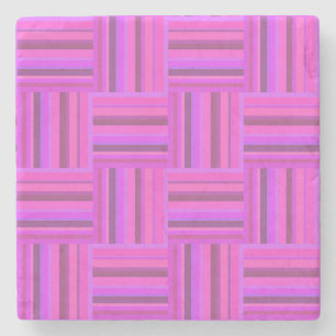 Pink stripes weave pattern stone coaster