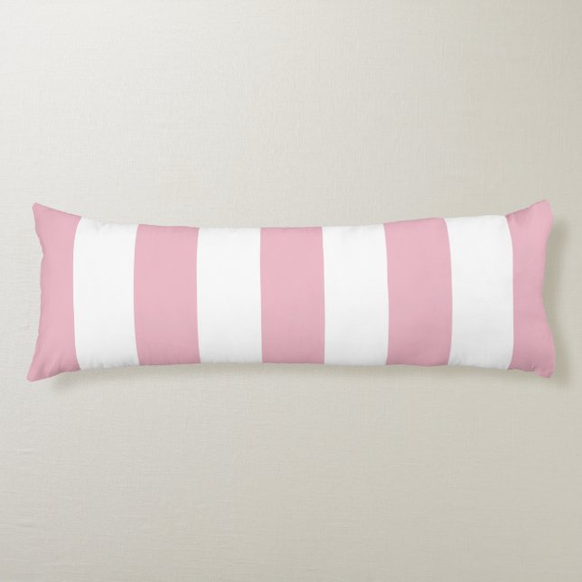 Pink Stripes, White Stripes, Striped Pattern Body Cushion (Front)