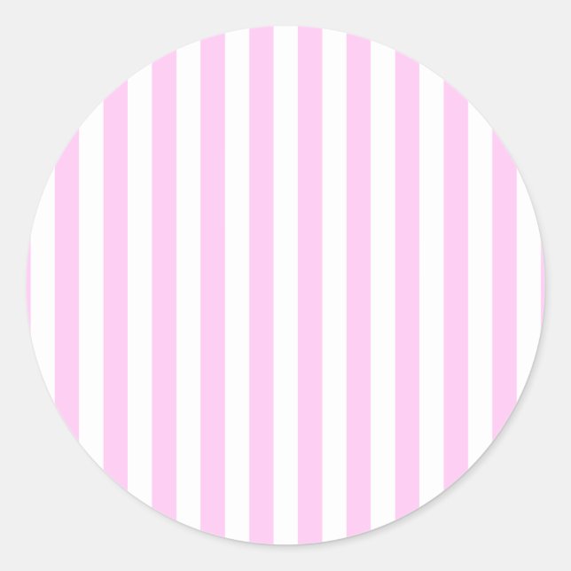 Pink Stripes, White Stripes, Striped Pattern Classic Round Sticker (Front)