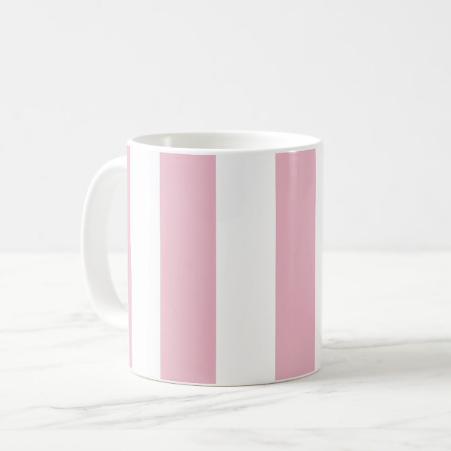 Pink Stripes, White Stripes, Striped Pattern Coffee Mug (Front Left)