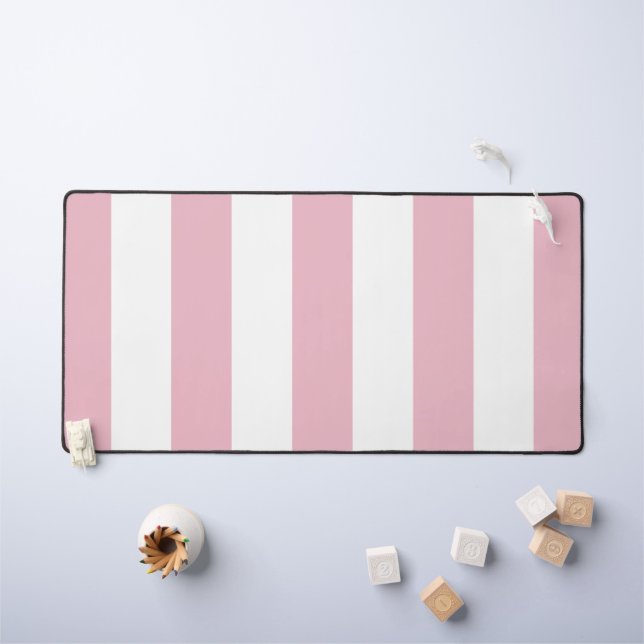 Pink Stripes, White Stripes, Striped Pattern Desk Mat (Kids Table)