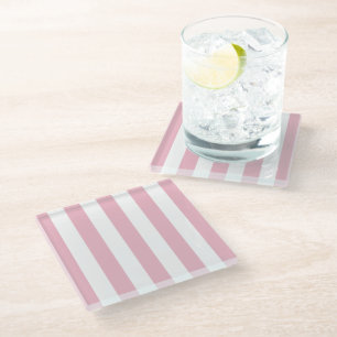 Pink Stripes, White Stripes, Striped Pattern Glass Coaster