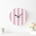 Pink Stripes, White Stripes, Striped Pattern Large Clock<br><div class="desc">Elegant, stylish and sophisticated stripes in pink and white colour. Modern and trendy gift, perfect for the stripes lover in your life.</div>