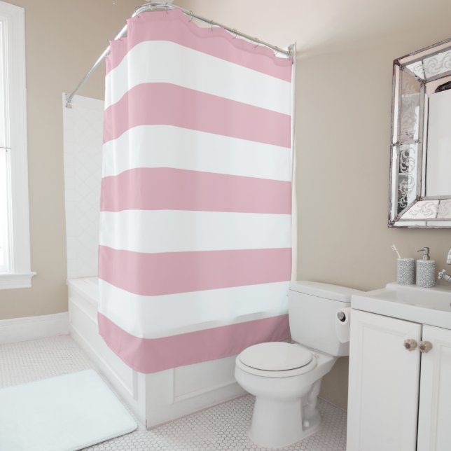 Pink Stripes, White Stripes, Striped Pattern Shower Curtain (In Situ)