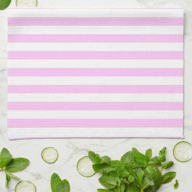 Pink Stripes, White Stripes, Striped Pattern Tea Towel (Folded)