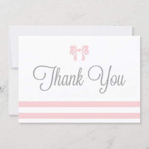 Pink Stripes with Bow Baby Shower Thank You Card