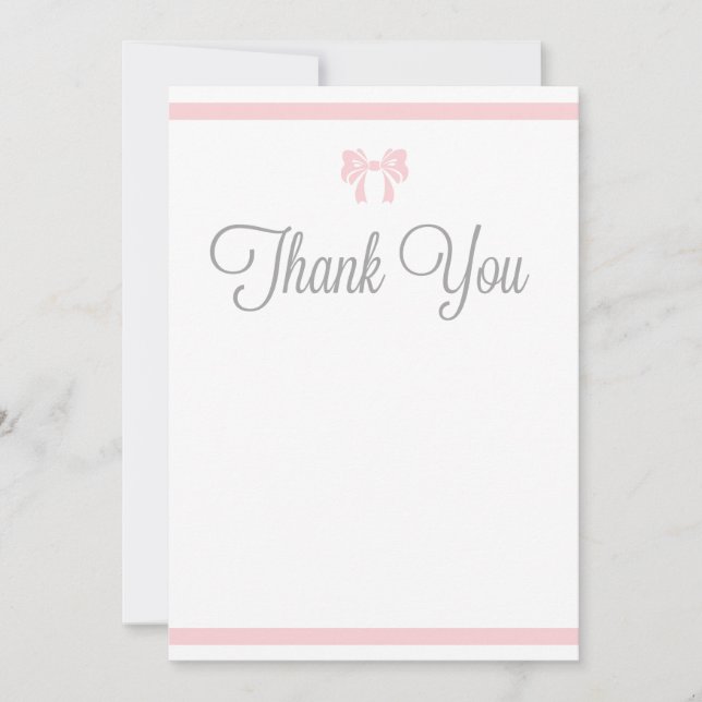 Pink Stripes with Bow Thank You Card (Front)
