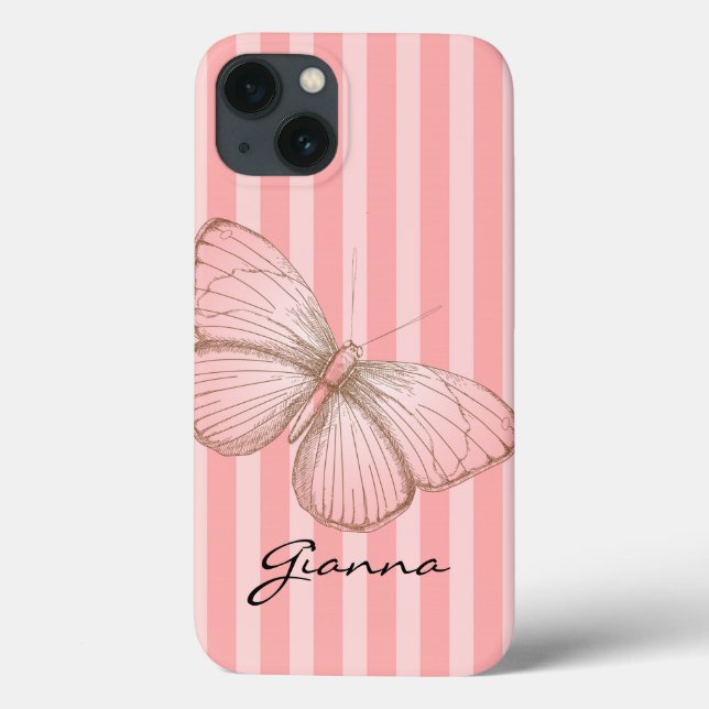 Pink Stripes with Butterfly Case-Mate iPhone Case (Back)