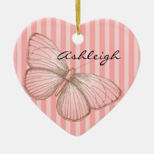 Pink Stripes with Butterfly Ceramic Tree Decoration