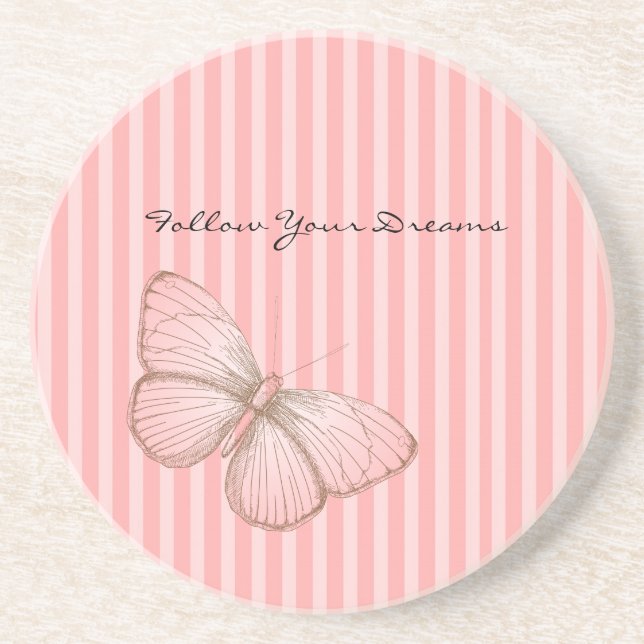 Pink Stripes with Butterfly Coaster (Front)