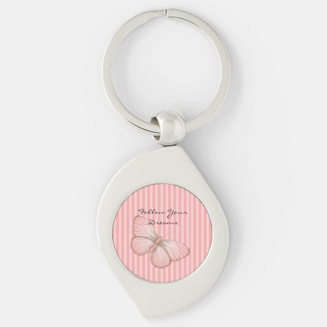 Pink Stripes with Butterfly Key Ring (Front)