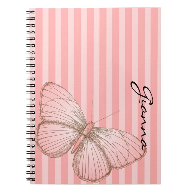 Pink Stripes with Butterfly Notebook (Front)