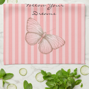 Pink Stripes with Butterfly Tea Towel