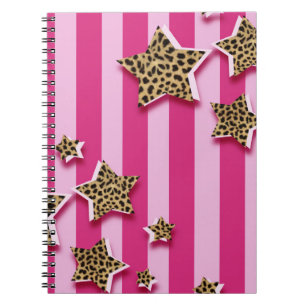Pink Stripes With Cheetah Fur Stars Notebook