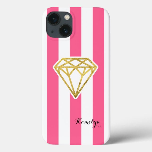 Pink Stripes with Gold Foil Diamond Case-Mate iPhone Case (Back)
