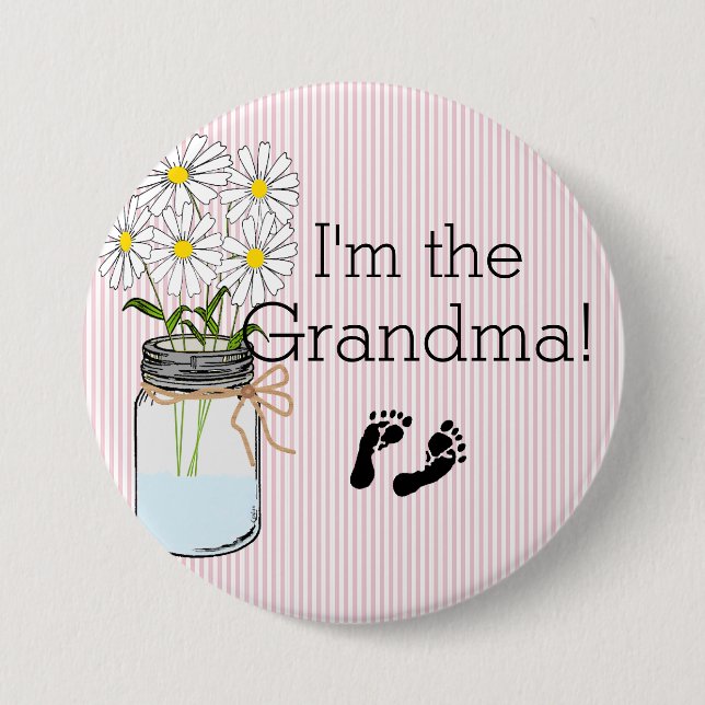 Pink Stripes with Mason Jar I'm The Grandma 7.5 Cm Round Badge (Front)