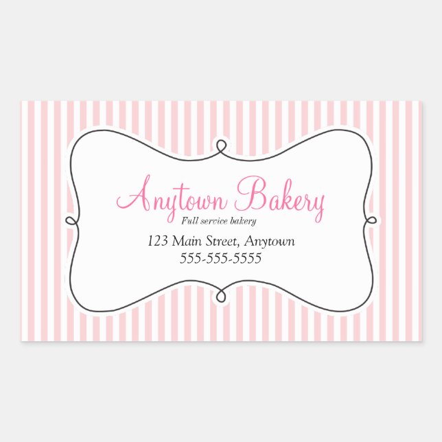 Pink Stripes with Swirly Frame Business Rectangular Sticker (Front)