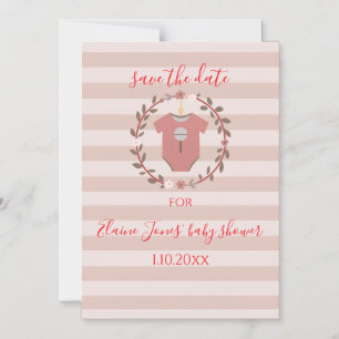 Pink Stripes Wreath Baby Shower Save the Date Magnetic Invitation
