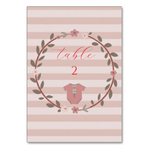 Pink Stripes Wreath Baby Shower  Table Number