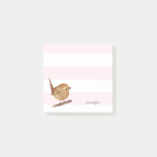 Pink Stripes Wren Bird Post-it® Notes