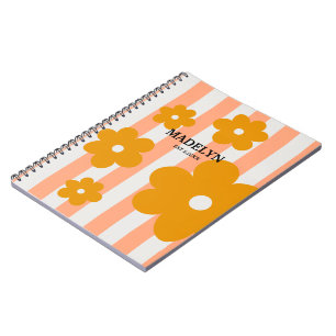 Pink Stripes & Yellow Flowers Personalised Script Notebook